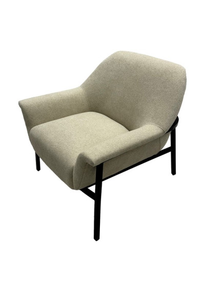 Beige Fabric Curved Back Black Metal Frame Accent Chair 